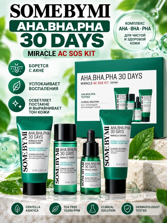 Yuzni uchun parvarish to'plami Some By Mi, Yuja Niacin, Acne, AHA-BHA-PHA 30 days - 