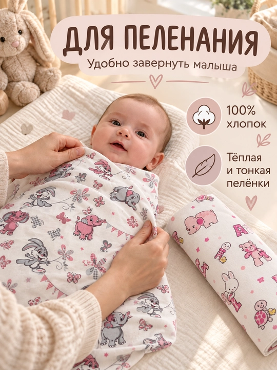 Набор пеленок, для новорожденных, 2 шт, теплая и тонкая, 100% хлопок, для роддома