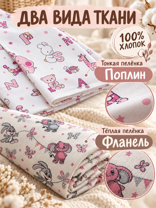 Набор пеленок, для новорожденных, 2 шт, теплая и тонкая, 100% хлопок, для роддома