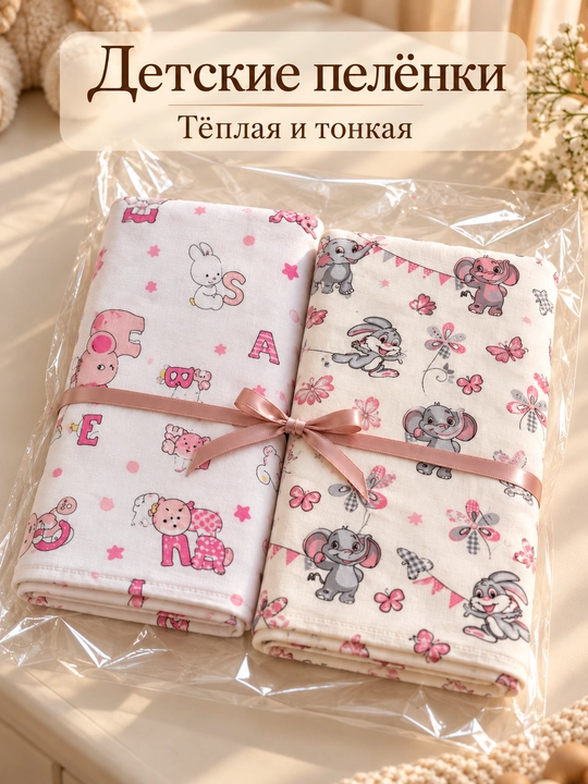 Набор пеленок, для новорожденных, 2 шт, теплая и тонкая, 100% хлопок, для роддома - 