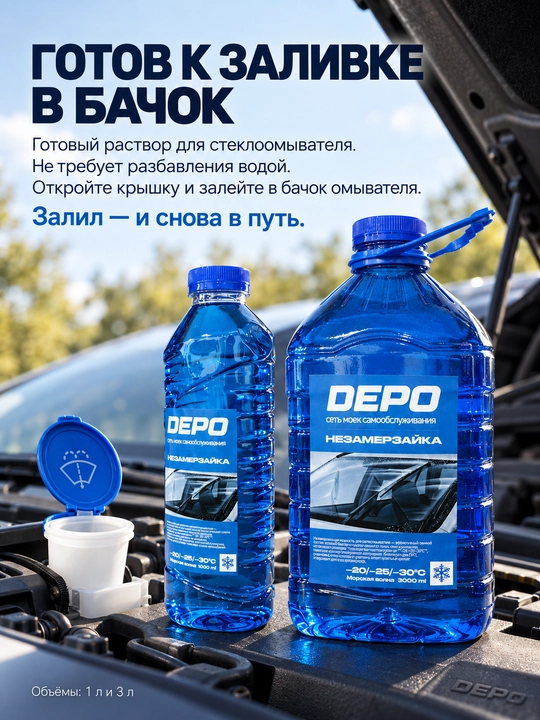 Незамерзайка для стеклоомывателя автомобиля −20 °C, 1 и 3 л, яблоко, морская, лесные ягоды