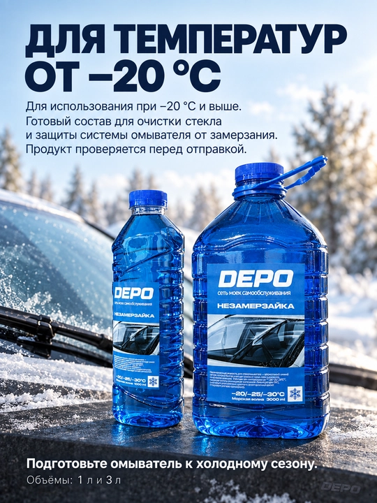 Незамерзайка для стеклоомывателя автомобиля −20 °C, 1 и 3 л, яблоко, морская, лесные ягоды