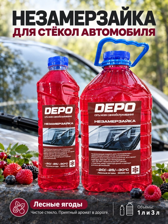 Avtomobil oynasi uchun muzlamaydigan yuvish suyuqligi −20°C, 1 va 3 l, uch xil yoqimli hid - 