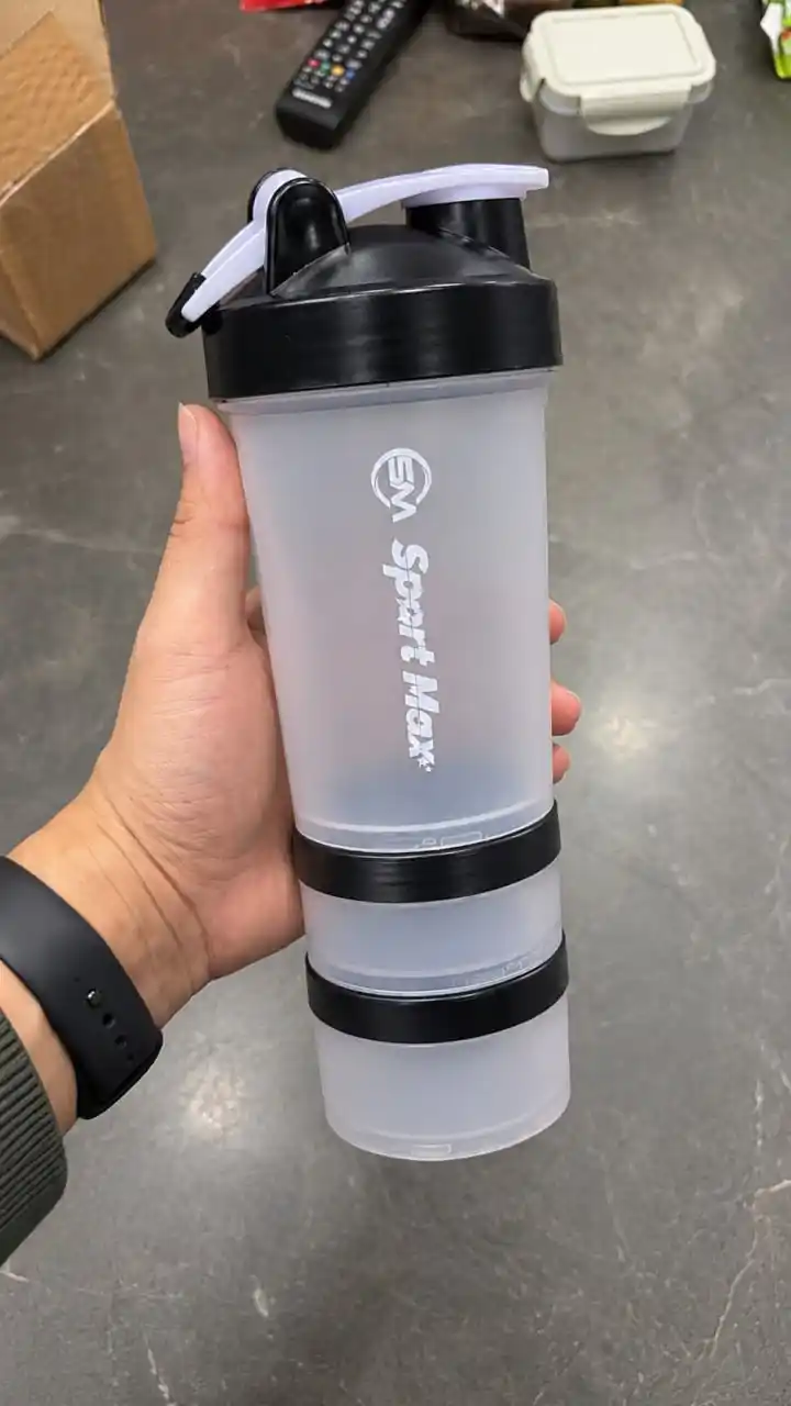 Protein uchun 500 ml shaker, venchik va konteynerlar bilan, kokteyl va sport uchun