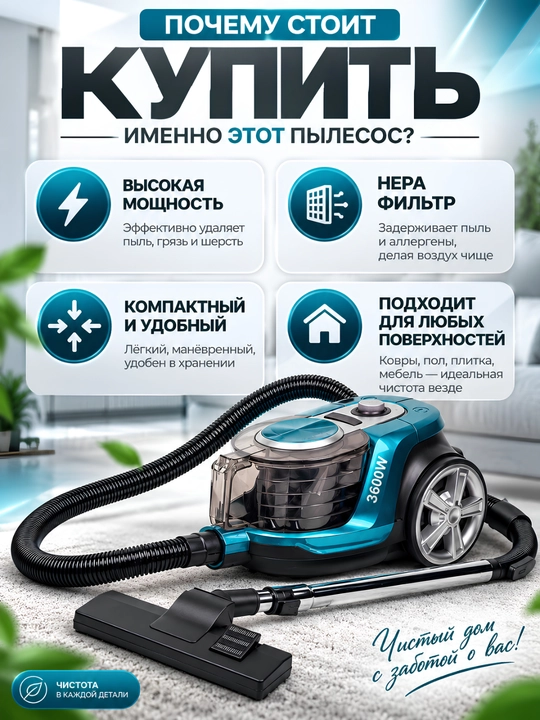Samsung 3600W kuchli changyutgich Siklon texnologiya HEPA filtr Teleskopik quvur