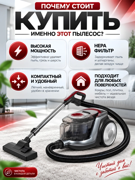 Пылесос Samsung мощный 3600W, инновационный циклонный, телескопической трубой, HEPA фильтр
