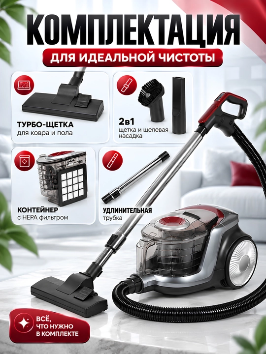 Пылесос Samsung мощный 3600W, инновационный циклонный, телескопической трубой, HEPA фильтр