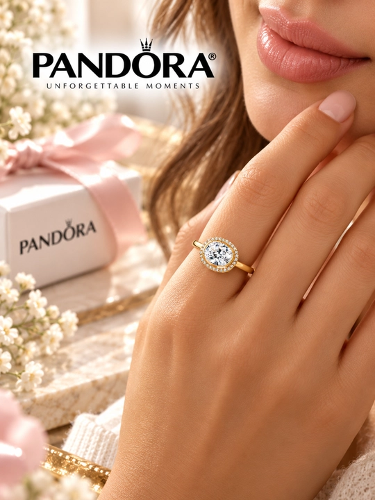Кольцо Pandora Oval Sparkling Halo Ring, покрытие золотом 14 карат 163802C01