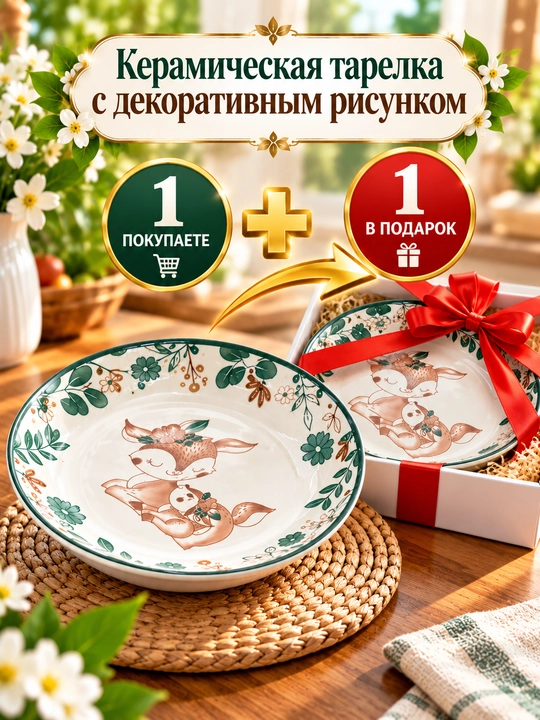 Керамическая тарелка с декоративным рисунком - 