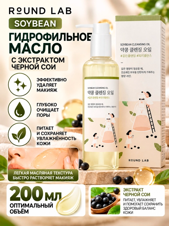 ROUND LAB SOYBEAN Qora soya ekstrakti qo‘shilgan ozuqaviy gidrofil moy, 200 ml - 