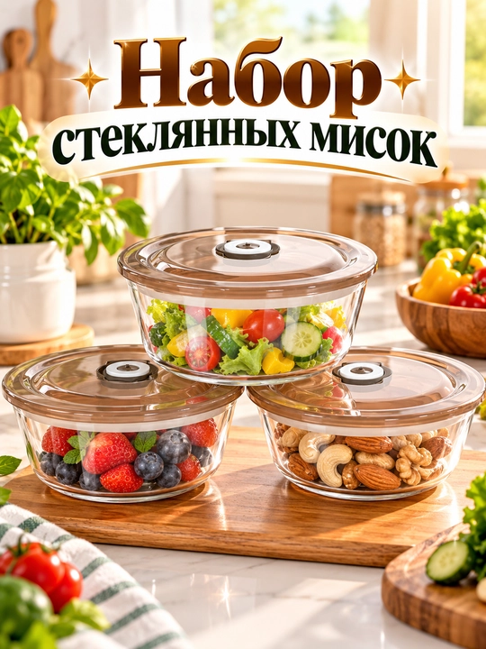 Стеклянная миска с крышкой - 
