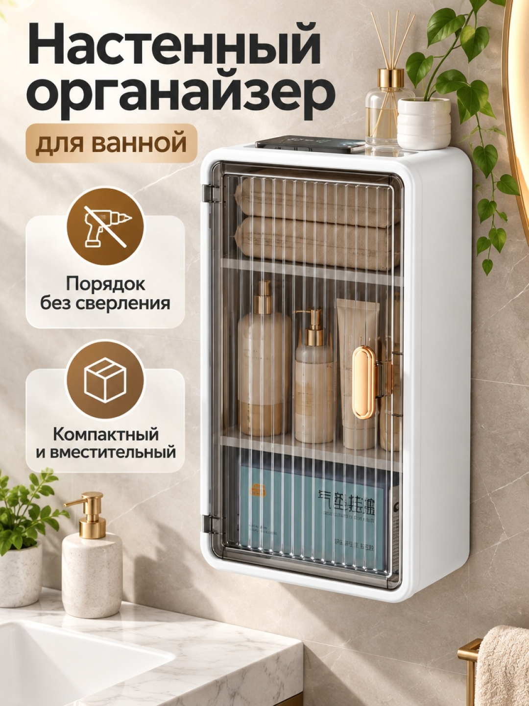 Hammom tashkilotchisi, hojatxona tashkilotchisi, kosmetik javon,burg'ulashsiz devor shkafi - 