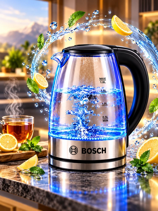 Электрочайник BOSCH 1500 Вт, LED-подсветка и прочная конструкция