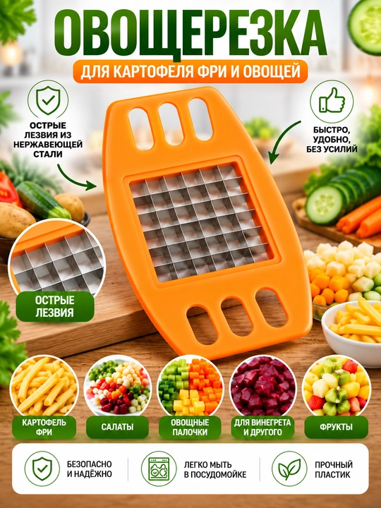 Овощерезка ручная, прибор для резки овощей, фруктов, механический, нож для долек - 