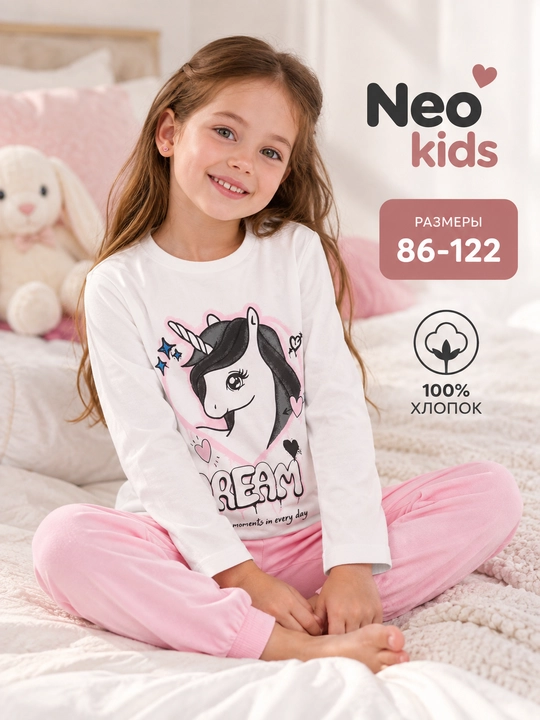 Qizlar pijamasi, Neo kids, 100% paxta - 