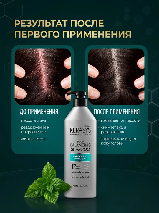 Шампунь женский, мужской Kerasys против перхоти выпадения для всех типов волос 400 мл Корея