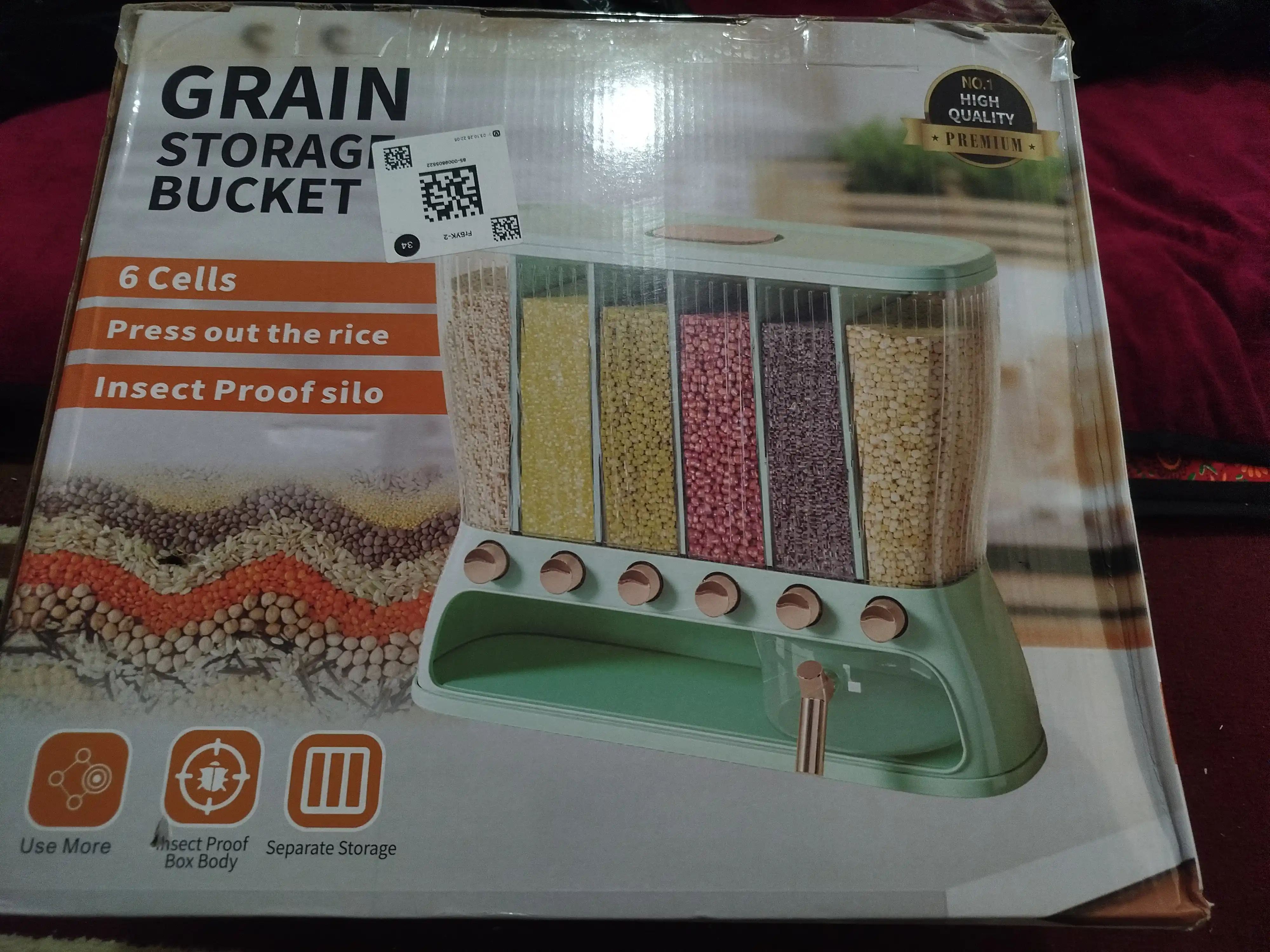 Yormalarni saqlash uchun  konteyner-dispenser, dozator bilan, 6 ta bo‘limdan, 12.5 l
