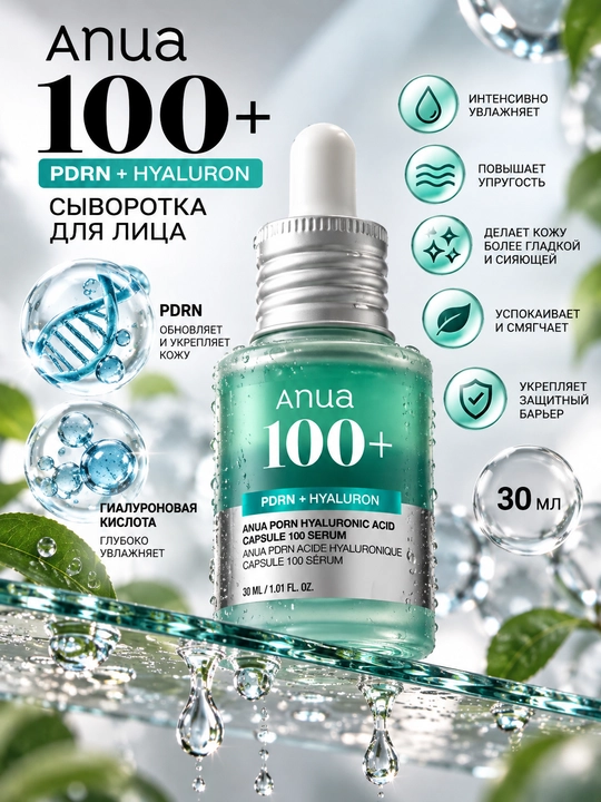 PDRN va gialuron kislotali Anua 100+ yuz uchun zardob - 