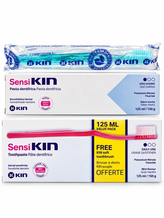 Sensi KIN tish pastasi, sezuvchan tishlar uchun, 125 ml + tish cho'tkasi