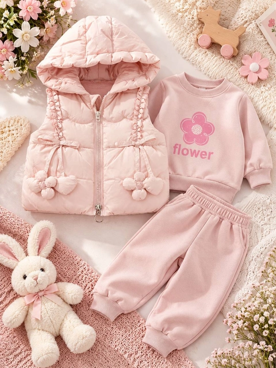 Детский костюм-тройка для девочки: жилет, кофта и брюки 1–5 лет