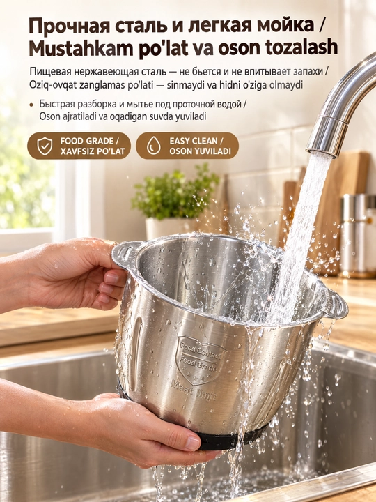 Elektr qiyma maydalagich SOKANY SK-06062, 800 Vt, 3 l poʻlat idish