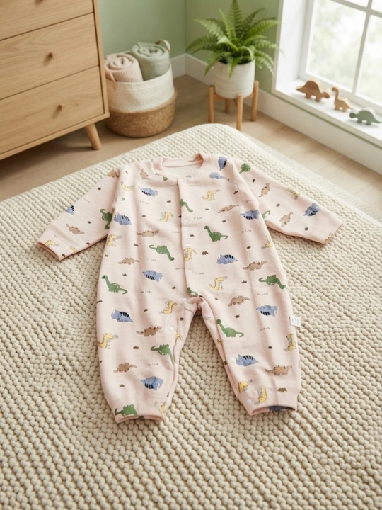 Детский комбинезон  Комбинезон с динозаврами  Серый и розовый слип  Детская пижама