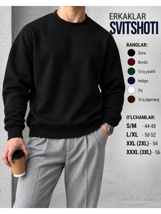 Erkaklar uchun oversize dumaloq yoqali svitshot, qalin futer 340 g, kuz-qish uchun