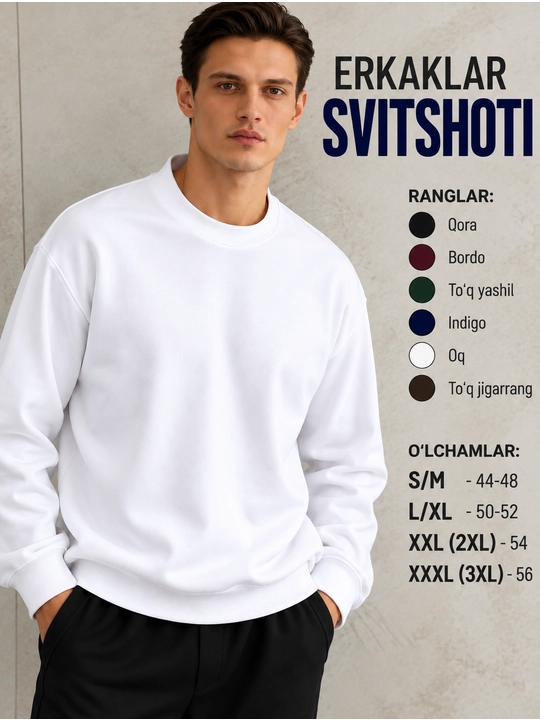 Erkaklar uchun oversize dumaloq yoqali svitshot, qalin futer 340 g, kuz-qish uchun