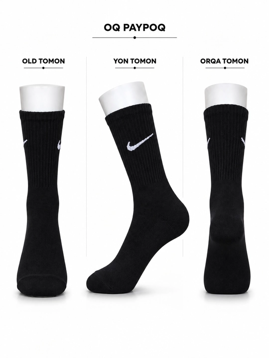 Erkaklar va ayollar sport paypog‘i, uzun paypoq paxtali, Nike paypoq, oq va qora paypoq