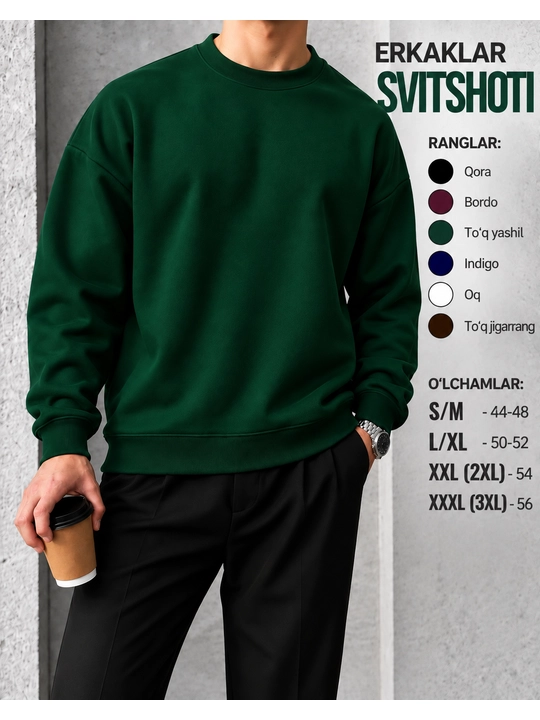 Erkaklar uchun oversize dumaloq yoqali svitshot, qalin futer 340 g, kuz-qish uchun