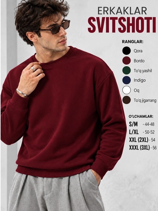 Erkaklar uchun oversize dumaloq yoqali svitshot, qalin futer 340 g, kuz-qish uchun