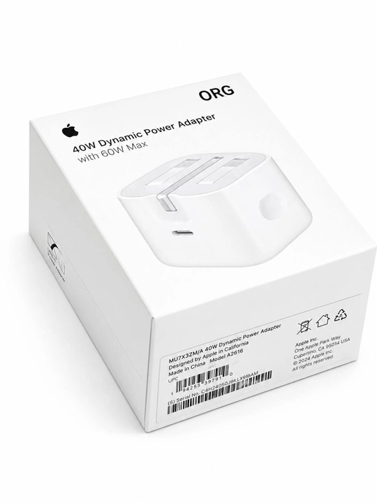 Apple 40W USB-C зарядное устройство для iPhone 15 / 16 / 17 / 18, EU-переходник в подарок