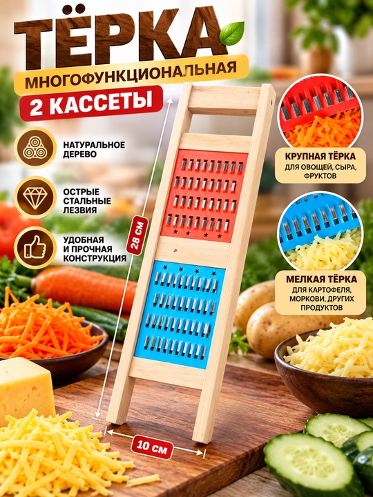 Koreys sabzisi va sabzavotlari uchun ko‘p funksiyali va yog‘och qirg‘ich - 