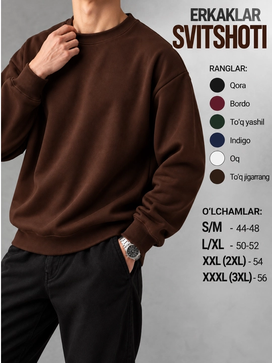Erkaklar uchun oversize dumaloq yoqali svitshot, qalin futer 340 g, kuz-qish uchun