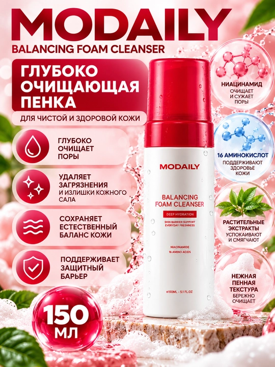 Chuqur tozalovchi ko'pik, Modaily, Balanceng Foam Cleanser, 150 ml - 