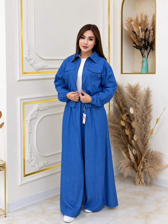 Ayollar uchun jinsi kostyum, jinsi kurtka va uzun yubka, zamonaviy kiyim, yangi moda - 
