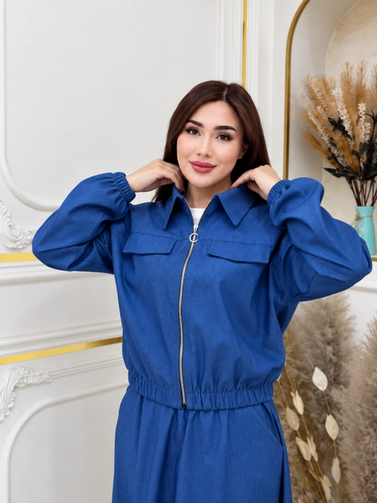 Ayollar uchun jinsi kostyum, jinsi kurtka va uzun yubka, zamonaviy kiyim, yangi moda