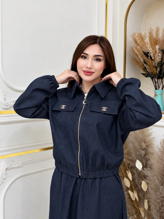 Ayollar uchun jinsi kostyum, jinsi kurtka va uzun yubka, zamonaviy kiyim, yangi moda