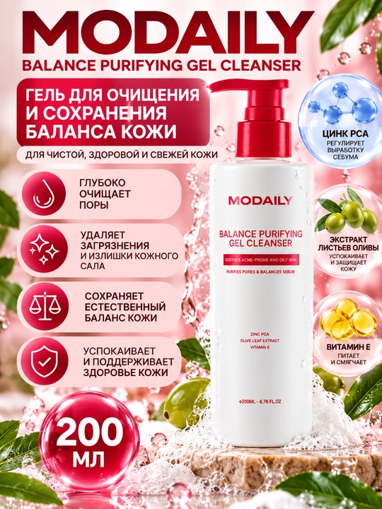 Terini tozalash va muvozanatni saqlash uchun gel, Modaily, Balance Purifying Gel Cleanser, 200 ml