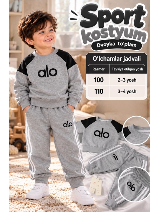 O‘g‘il bolalar ikki qismli sport kostyumi, bolalar kiyimi, sport kiyimi, 2 tali to‘plam