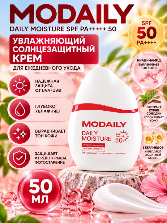 Quyoshdan himoya qiluvchi krem SPF, Modaily, Daily Moisture SPF PA++++ 50, 50 ml - 