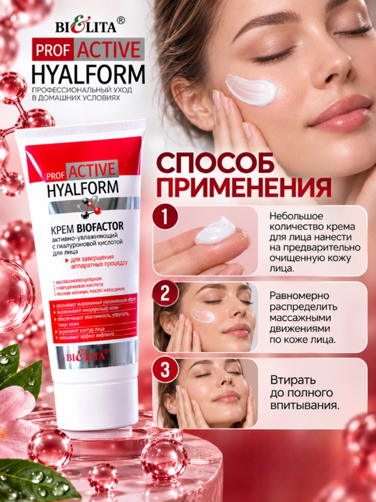Крем для лица Biofactor с гиалуроновой кислотой PRO Active Hyalform, 200 мл, Bielita