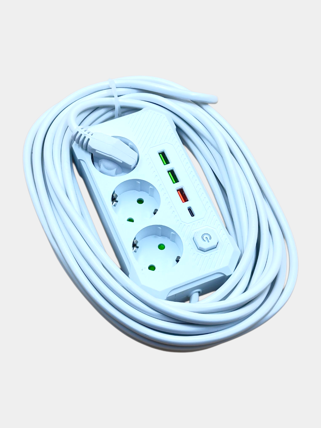 3USB porti, 3 rozetka va 1 type-c bolgan kuchlanishdan himoya qiluvchi uzatma kabeli, oq - 