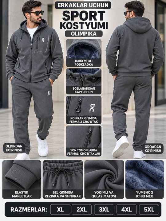 Erkaklar uchun issiq sport kostyumi, qishki olimpiika, flisli, XL–5XL