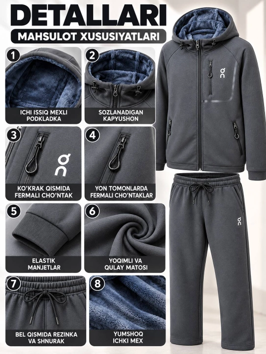 Erkaklar uchun issiq sport kostyumi, qishki olimpiika, flisli, XL–5XL