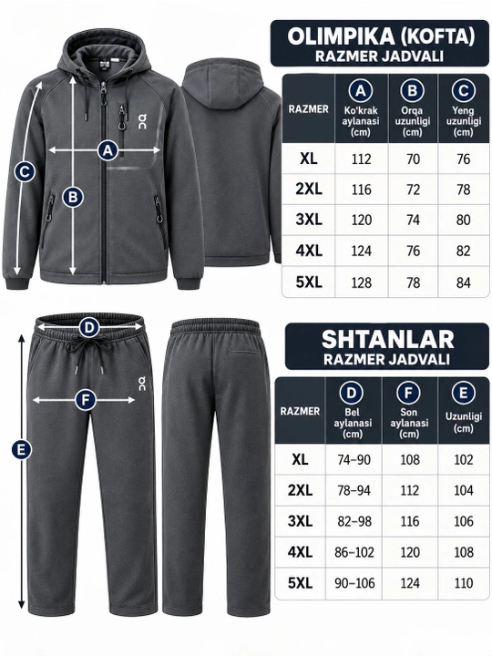 Erkaklar uchun issiq sport kostyumi, qishki olimpiika, flisli, XL–5XL