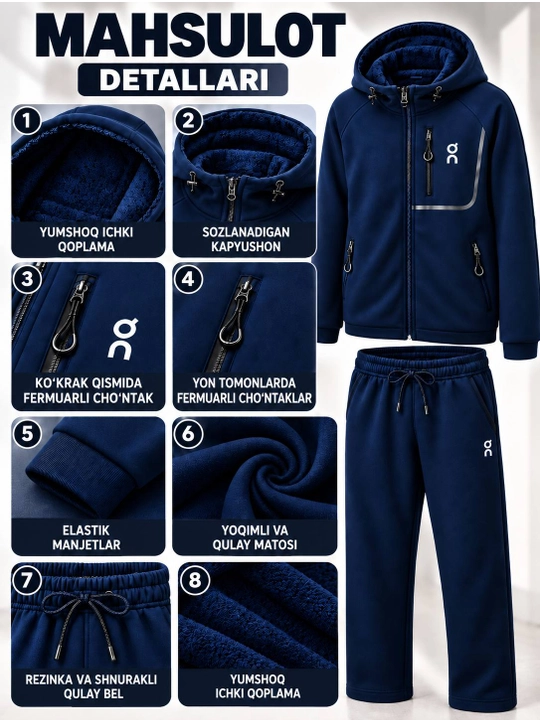 Erkaklar uchun issiq sport kostyumi, qishki olimpiika, flisli, XL–5XL