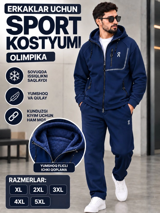 Erkaklar uchun issiq sport kostyumi, qishki olimpiika, flisli, XL–5XL