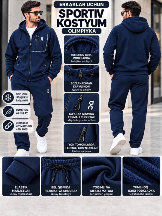 Erkaklar uchun issiq sport kostyumi, qishki olimpiika, flisli, XL–5XL