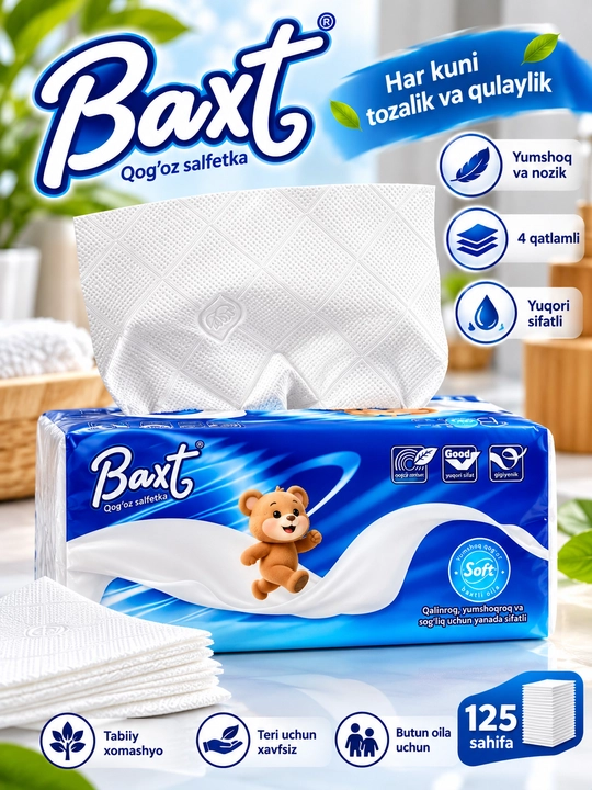 Baxt бумажные салфетки, 4 слоя, мягкие и качественные, 10 пачек, для дома и офиса